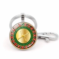Porte-clés roulette de casino avec fermoir mousqueton en métal argenté et breloque - Style de Roulette Argent 7 (Argent-1)