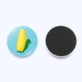 Cartoon corn fridge magnet with bright blue glass dome and soft black magnetic back - 25mm / Corn