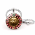 Porte-clés roulette de casino en argent avec dôme en verre et fermoir mousqueton chic - Style de Roulette Argent 8 (Argent-1)