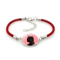 Bracciale in corda rossa intrecciata con ciondolo rotondo e silhouette di donna coronata - Stile Silhouette di Ragazza con Corona (Rosso-2) / Rosso