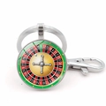 Porte-clés roulette avec pendentif en verre cabochon et fermoir mousqueton sécurisé - Style de Roulette Argent 10 (Argent-1)