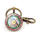 Porte-clés roulette de casino avec cadre en bronze vintage et fermoir mousqueton - Style de Roulette Bronze 1 (Bronze-1)