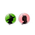 Clip per orecchie con silhouette di Elphaba e Glinda in vetro verde e rosa - Clip per Orecchie Combinazione Simmetrica Strega e Principessa (Clip-3)