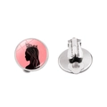 Orecchini a clip tondi rosa con silhouette femminile nera e corona su lega placcata argento - Clip per Orecchio Silhouette Principessa Rosa (Clip-2)