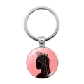 Silberner Wicked Elphaba Glinda Schlüsselanhänger mit rosa Silhouetten-Anhänger und Krone - Rosa Krone Stil / Silber