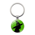 Schlüsselanhänger mit grüner Hexe-Silhouette und Glas-Cabochon in Silberoptik - Grüne Hexe Stil / Silber