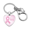 Pink ribbon heart keychain for breast cancer awareness with silver metal finish - Butterfly Awareness Month Slogan (JY9434-2)
