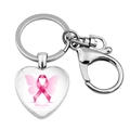 Pink ribbon heart keychain for breast cancer awareness with silver lobster clasp - Pink in October Wings Combo (JY9434-3)