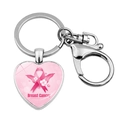 Pink ribbon breast cancer awareness heart keychain with silver metal alloy ring - Awareness Month Floral Decoration (JY9434-4)