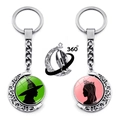 Rotatable moon-shaped keychain with witch and princess silhouettes in silver metal - Mixed Display Style (JY009516-3)