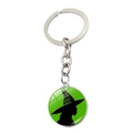 Wicked witch silhouette keychain with green background and silver metal ring accessory - Green Witch Silhouette(JY009515-1)