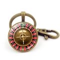 Porte-clés roulette de casino en bronze vintage avec fermoir mousqueton et dôme - Style de Roulette Bronze 8 (Bronze-1)