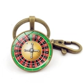 Porte-clés roulette bronze antique avec pendentif gemme du temps rouge et noir - Style de Roulette Bronze 10 (Bronze-1)