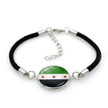 Adjustable woven bracelet with Syria national flag glass dome charm on white background - Black Braided Cord With Clasp (Style 7)