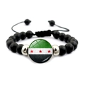 Adjustable Syria flag beaded bracelet with black matte beads and green white black emblem - Matte Black Beads With Pull Cord (Style 6)