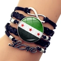 Syrian flag multilayer braided leather bracelet with silver infinity and love charms - Infinity Love Multi-layer Braid (Style 5)