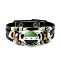 Detail of Syrian flag leather bracelet with braided cord and vintage beads - Leather and Wood Bead Combination (Style 4)