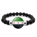 Handmade Syria flag beaded bracelet with black polished stones and silver spacers - Shiny Black Beaded Style (Style 3)