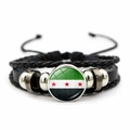 Braided leather Syria flag bracelet with green white black colors and red stars charm - Multi-layer Braided Leather (Style 2)