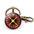 Porte-clés roulette de casino en bronze antique avec pendentif cabochon en verre - Style de Roulette Bronze 11 (Bronze-1)