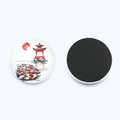Japanse koelkastmagneet met inkttekening van pagode en lotus en magnetische achterkant - Rode Zon Pagode Lotus (JY9461-4)