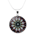 Detail of silver mandala glass pendant showing the intricate geometric pattern and link chain - Colorful Mandala Geometric Pattern (JY0004-10)