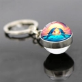 Künstlerischer Schlüsselanhänger Glaskugel Delfin mit Silberring und Ozean-Sonnenuntergang - Zwei Delfine Sonnenuntergang Meer Stil (JY9534-4)