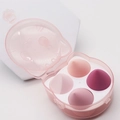 4-delige make-up sponsset met paars kleurverloop in een roze opbergdoos in kattenvorm - Roze Serie