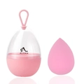 Éponge de maquillage rose avec un étui de rangement transparent et une dragonne - goutte / Rose