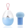 Blue mushroom head makeup sponge and portable egg-shaped storage box with silicone loop - Mushroom Head / Blue