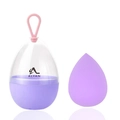 Purple teardrop makeup sponge with portable egg-shaped storage case and silicone strap - Teardrop / Purple