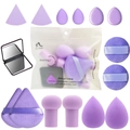 Kit de maquillage lavande avec éponges, houppettes et miroir dans une pochette portable - Ensemble Avec Miroir (Éponge Violette/Houppe/Miroir) / Violet