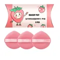 Three pink teardrop makeup sponges with strawberry-themed packaging box set - Strawberry Pie (Teardrop) / Boxed