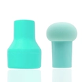 Close-up of mint green mushroom sponge makeup brush with protective plastic storage cover - Storage Box Included / Grass Green