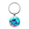 Macro detail of silver orca ocean pendant with colorful coral and sea turtle illustration - Orca Coral Reef Ocean Style(JY9532-7)