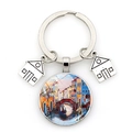 Detail of silver keychain with Venice oil painting charm and small house pendants - Venice Painted Illustration (JY9540-Silver 11)