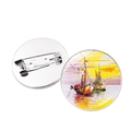 Runde Brosche mit Venedig-Ölgemälde-Sonnenuntergang und silberner Anstecknadel aus Metall - Silber Stil 4 (银-4)