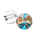 Runder Venedig-Ansteckbutton mit Ölgemälde-Motiv, Gondel und Architektur auf Metall - Silber Stil 2 (银-2)