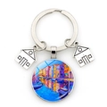 Artistic Venice canal oil painting keychain with silver hollow house charms on white base - Venice Canal Boat (JY9540-Silver 7)