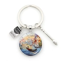Venedig-Ölgemälde-Schlüsselanhänger mit Gondel-Motiv und Kunstpinsel-Anhängern - Europäisches Gebäude Wasserszene (JY9541-Silber12)