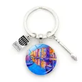 Venedig Ölgemälde Schlüsselanhänger mit Miniatur-Wachsmalstift-Box und Pinsel-Anhängern - Venedig Regenbogenhäuser und Kanäle (JY9541-Silber 7)
