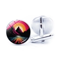 Gemelos plateados con diseño retro de paisaje de montaña y puesta de sol para hombre - Estilo Montaña Púrpura (Plata-5)