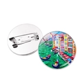 Runde Brosche mit venezianischer Ölmalerei, silberner Nadelrückseite und Gondel-Design - Silber Stil 3 (银-3)