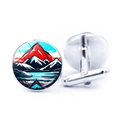 Gemelos de plata para hombre con diseño de montaña aventurera y pico nevado rojo - Estilo Montaña Nevada Cima Roja (Plata-6)