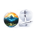 Gemelos plateados con paisaje de montaña y bosque de pinos bajo cúpula de vidrio - Estilo de Carretera de Bosque de Pinos (Plata-7)