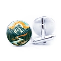 Gemelos plateados para hombre con diseño vintage de montañas y ríos pintados a mano - Estilo Vintage de Montaña y Río (Plata-8)