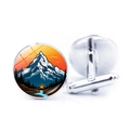 Gemelos de plata redondos con paisaje de montaña al atardecer para camisa de hombre - Estilo Cabaña en el Bosque (Plata-9)