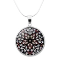 Collar de plata con colgante redondo de cristal caleidoscopio en rojo y negro - Estética Geométrica de Caleidoscopio Rojo Negro (JY0004-3)