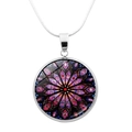 Silver glass dome necklace with purple vintage mandala pendant and fine link chain - Purple Mandala Radial Pattern (JY0004-6)