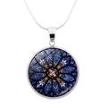 Silver necklace with colorful glass pendant featuring a stained glass dove design - Religious Dove of Peace Art Center (JY0004-7)